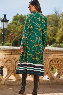 Платье-рубашка миди с полосатым низом Sosandar, зеленый