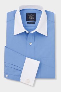 Синяя рубашка классического кроя с контрастными двойными манжетами Savile Row Company, синий