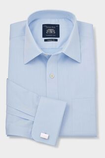 Синяя рубашка из твила классического кроя с одинарными манжетами Savile Row Company, синий