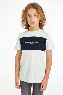 Серая футболка Essential для мальчика с цветовыми блоками Tommy Hilfiger, серый