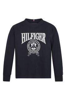 Синяя университетская футболка с длинными рукавами Tommy Hilfiger, синий