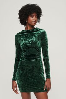 Бархатное мини-платье с длинными рукавами Superdry, зеленый