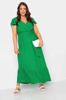 Платье макси с короткими рукавами украшенное рюшами Yours, зеленый