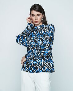 Женская блузка с принтом и прорезиненной манжетой &amp; Me Unlimited, синий