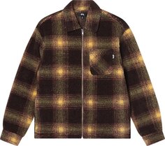 Рубашка Stussy Shadow Plaid Sherpa Zip Shirt &apos;Brown&apos;, коричневый