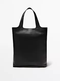 Черная кожаная сумка Massimo Dutti, черный