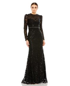 Женское украшенное платье с высоким воротником и длинными рукавами MAC DUGGAL, черный