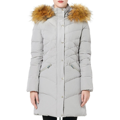 Пуховик Orolay Water Resistant Romb Waist Hooded Faux Fur, светло-серый