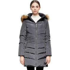 Пуховик Orolay Water Resistant Stripe Waist Hooded Faux Fur, серый