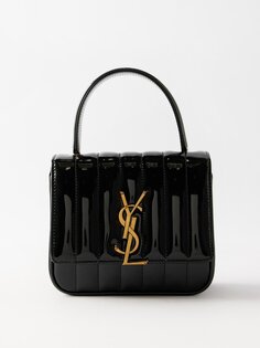 Стеганая сумка через плечо vicky из лакированной кожи Saint Laurent, черный