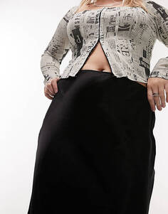 Черная атласная юбка по диагонали Topshop Curve