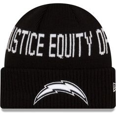 Мужская черная вязаная шапка New Era Los Angeles Chargers Team Social Justice с манжетами
