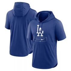 Мужской пуловер с короткими рукавами и капюшоном Nike Royal Los Angeles Dodgers Logo Lockup Performance