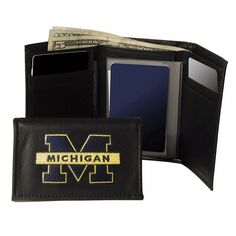 Кожаный кошелек тройного сложения Wolverines Мичиганского университета