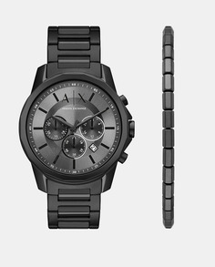 Комплект из экологически чистых мужских часов и браслета AX7140SET с хронографом из черной стали Armani Exchange, черный