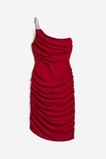 Платье H&amp;M Rhinestone-strap One-shoulder, темно-красный H&M