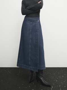 Джинсовая юбка-кроссовер Massimo Dutti, светло-синий