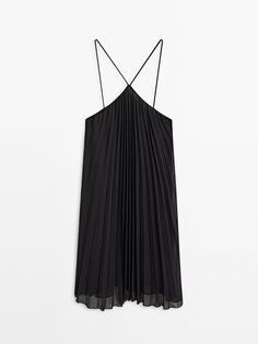 Короткое плиссированное платье Massimo Dutti, черный
