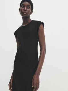 Черное платье миди из льна Massimo Dutti, черный