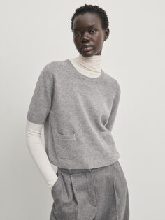 Трикотажный свитер с короткими рукавами и карманами Massimo Dutti, серый медиум