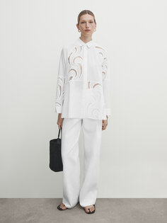Рубашка из хлопка с деталями, вязанными крючком Massimo Dutti, белый