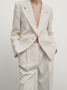Широкие костюдные брюки с эластичным поясом Massimo Dutti, кремовый