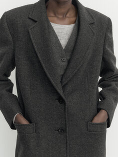 Полушерстяное пальто на двух пуговицах Massimo Dutti, серый