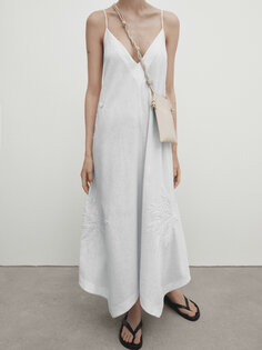 Платье миди на стрелках с вышивкой Massimo Dutti, белый