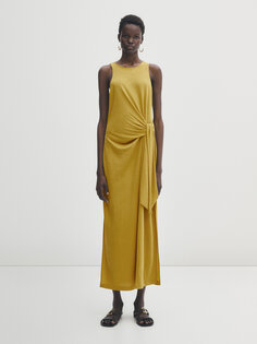 Платье миди с узелами Massimo Dutti, горчично-желтый