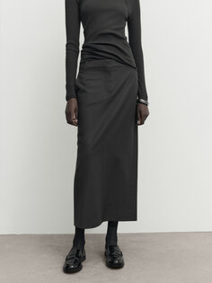 Строительная юбка миди Massimo Dutti, темный свинец