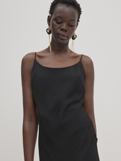 Длинное платье с ремешками «жоржет» Massimo Dutti, черный