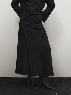 Длинная черная юбка со швами Massimo Dutti, черный