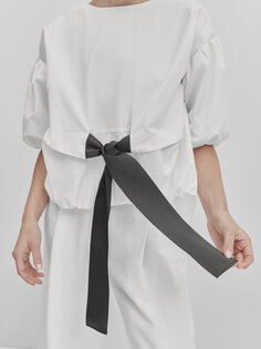 Рубашка с контрастным бантом Massimo Dutti, белый