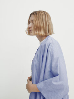 Рубашка из шамбре с строкими и воротником стойкой Massimo Dutti, синий