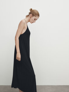 Черное платье миди из лиоцелла Massimo Dutti, черный