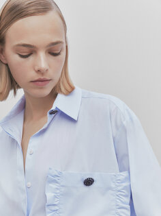 Рубашка из поплин с карманом с оборками Massimo Dutti, синий