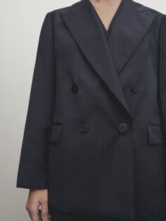 Двубортный костюмный пиджак в тонную полоску Massimo Dutti, темно-синий