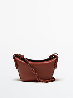 Кожаная сумка на кроссбоди с тканым ременем Massimo Dutti, кожа