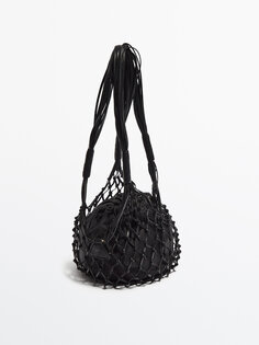 Кожаная тканая сумка Massimo Dutti, черный