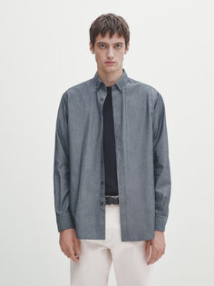 Рубашка из денима стандартного кроя шамбре Massimo Dutti, светло-синий
