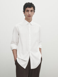 Двухслойная рубашка приманного кроя с микротекстурной рубашкой Massimo Dutti, белый