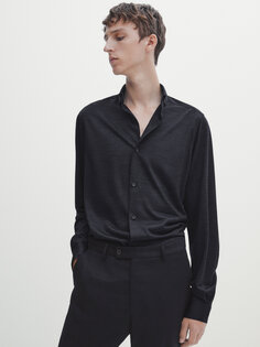 Рубашка из полушерсти мериноса приманного кроя &quot;гусиные лапки&quot; Massimo Dutti, темно-синий