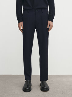 Моющиеся шерстяные брюки-чиносы Massimo Dutti, темно-синий
