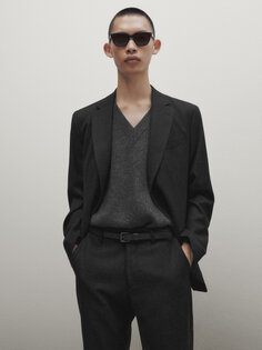 Серый фланелевый костюмный пиджак Massimo Dutti, серый