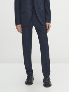 Костюмные брюки темно-синие шерстяные костюмные брюки Massimo Dutti, темно-синий