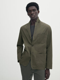 Пиджак из хлопка с карманами Massimo Dutti, хаки