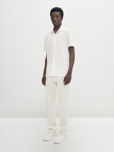 Рубашка поло из хлопкового пике с контрастными рукавами Massimo Dutti, кремовый