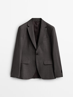 Серый костюмный пиджак из шерсти стрейч Massimo Dutti, серый меланж
