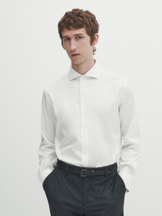 Рубашка узлого кроя easy iron с сотовой текстурой Massimo Dutti, белый
