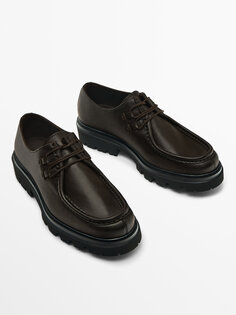 Коричневые ботинки с мок-носком наппа Massimo Dutti, коричневый